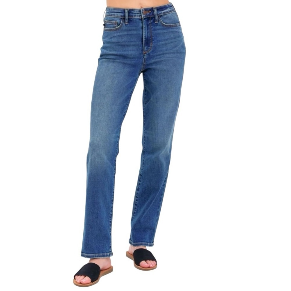 JUDY BLUE Straight Leg Denim Jeans Dark Wash Mid Rise Stretchy Slim Casual 29